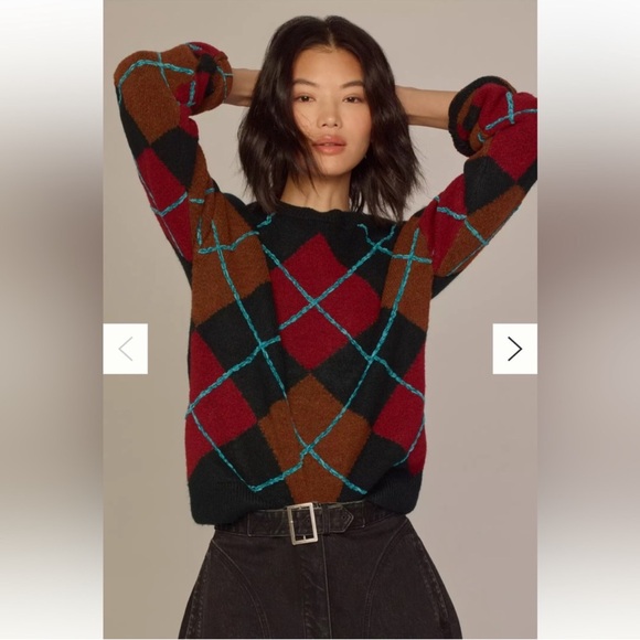 Anthropologie Sweaters - NWT Anthropologie English Factory Fuzzy Argule Crew Neck Sweater Dark Green